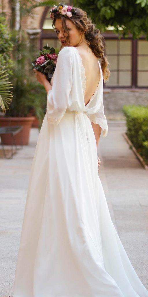 vintage wedding dresses with sleeves a line v back simple greek cayetanaferrer