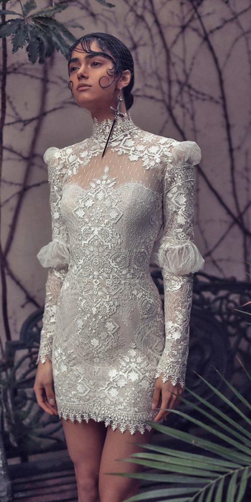 vintage wedding dresses with sleeves short with high neck lace hkimkassascouture
