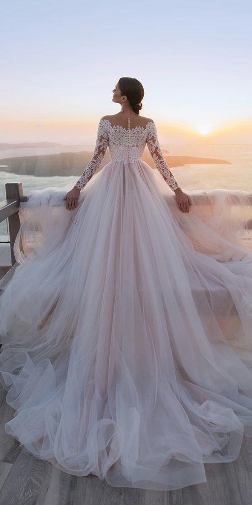 wedding dresses with lace sleeves princess with sleeves train blush naviblue