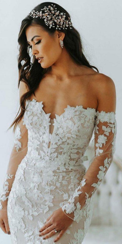 wedding dresses with lace sleeves sweetheart neckline off the shoulder strapless illusion neckline enzoani