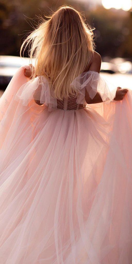 ball gown wedding dresses blush simple off the shoulder tinavalerdi
