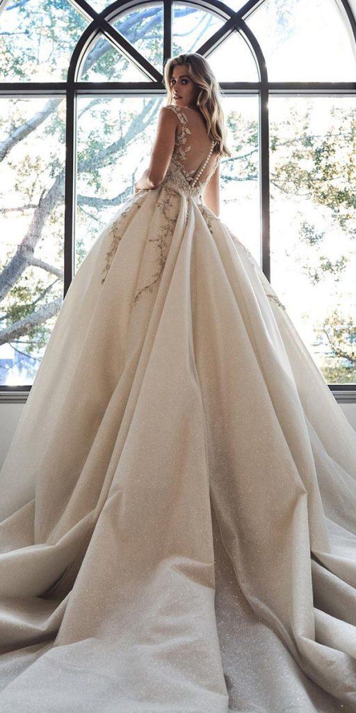 ball gown wedding dresses illusion back lace with train romantic leahdagloria