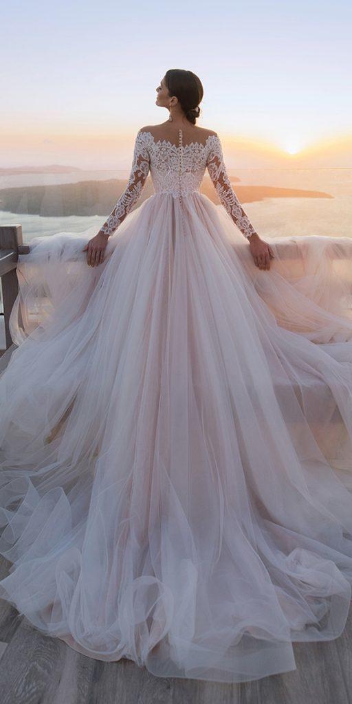 ball gown wedding dresses with long sleeves lace blush blunnybridal