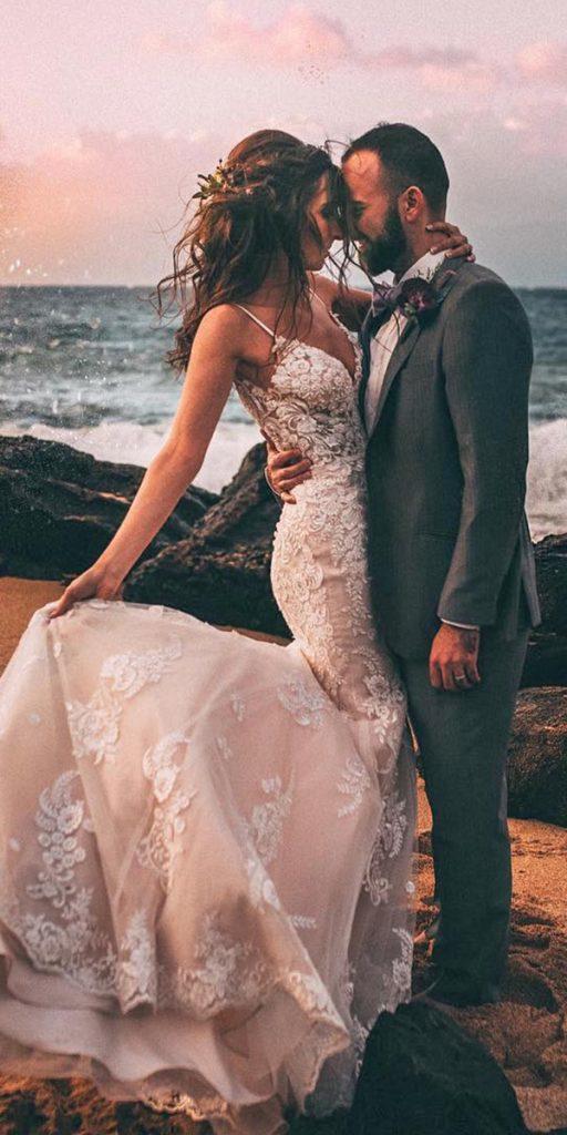 beach destination wedding dresses mermaid with spaghetti straps sweetheart neckline morileeo