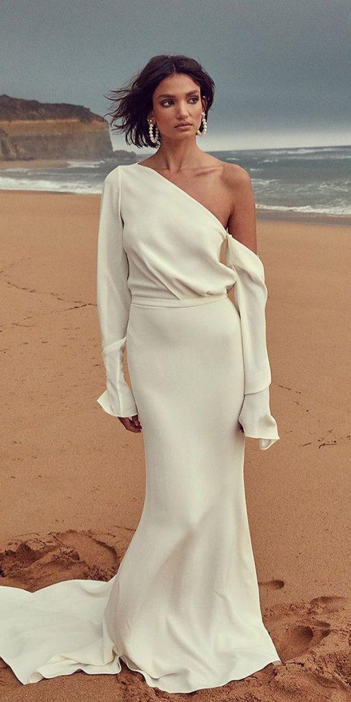 beach destination wedding dresses simple sheath with long sleeves one day