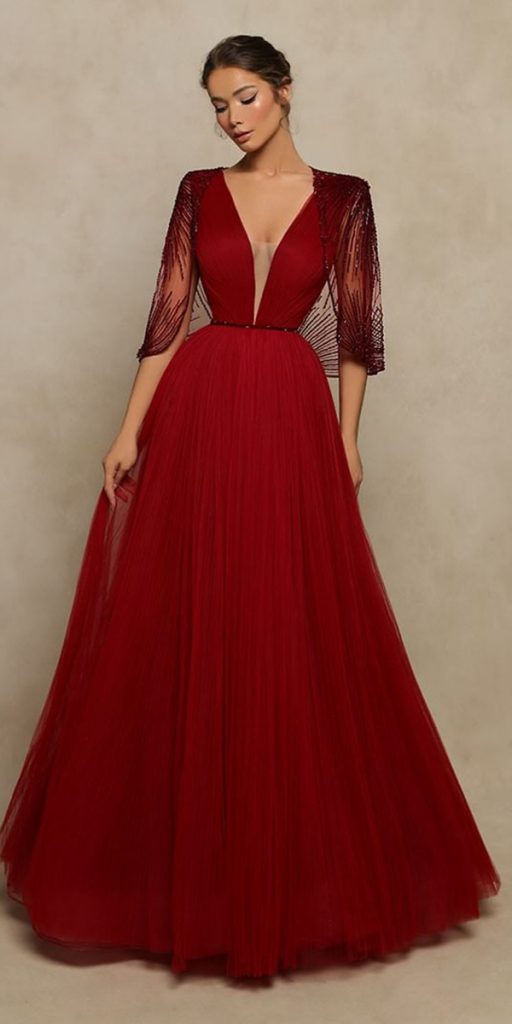 blood red wedding dresses a line v neckline simple tarikediz