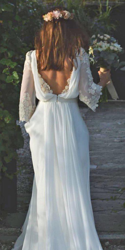 bridal gowns with sleeves sheath v back bohemian cayetanaferrern