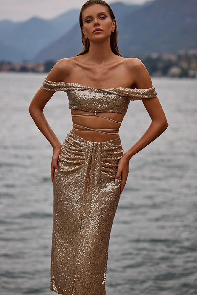 gold cheap bridesmaid dresses sequins sexy for beach alamourthelabel
