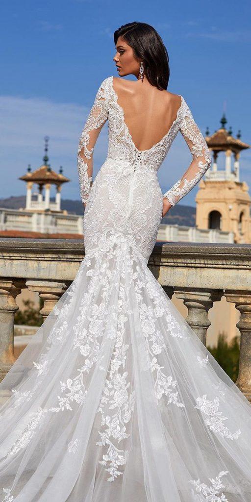 illusion long sleeve wedding dresses fit and flare v back lace sexy pronovias