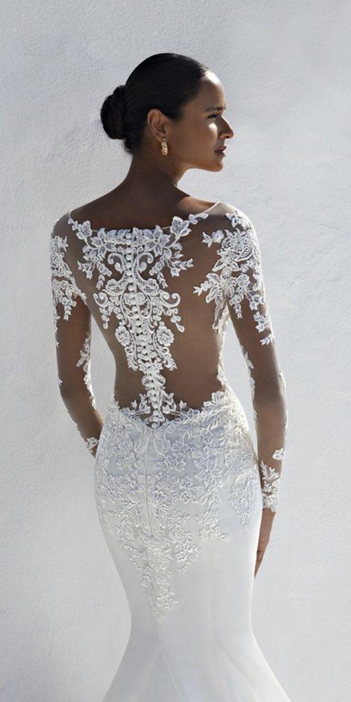 lace back wedding dresses tattoo effect back with illusion long sleeves demetrious