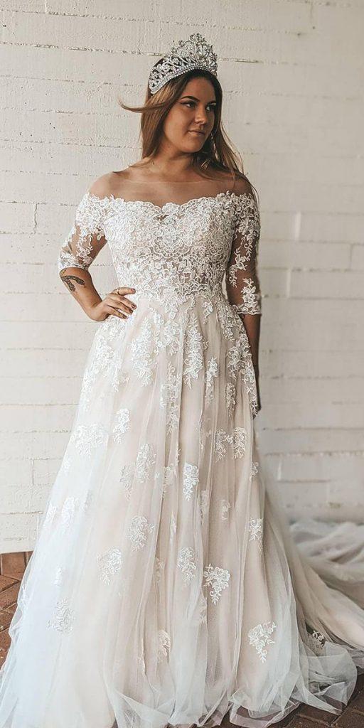 lace bridal gowns a line off the shoulder with sleeves maggiesottero