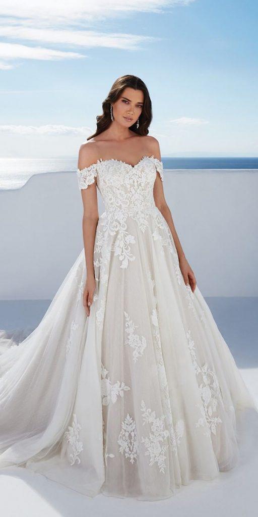 lace bridal gowns ball gown off the shoulder strapless sweetheart neckline justin alexander