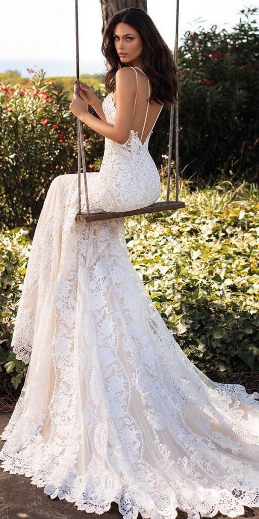lace bridal gowns sheath with spaghetti straps with train pronovias