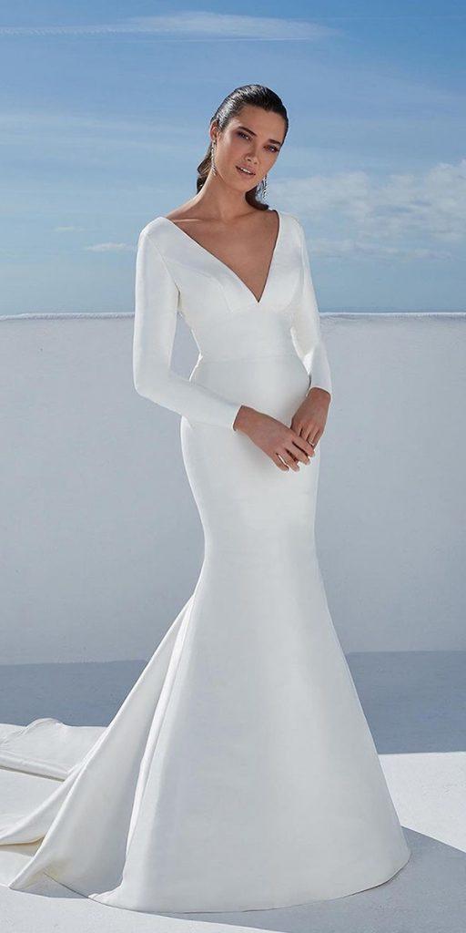 mermaid wedding dresses simple v neckline with long sleeves justinalexander