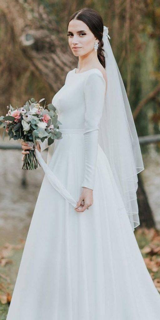 modest wedding dresses with sleeves a line simple country alonlivnewhite