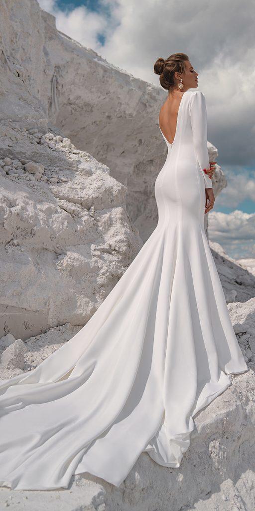 simple wedding dresses with sleeves fit and flare v back train elenamorar