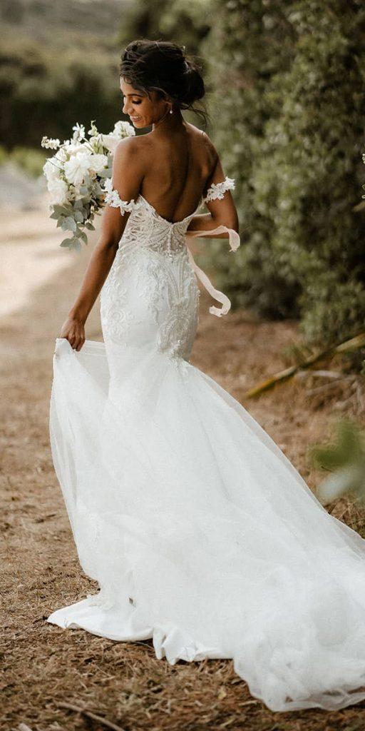 trumpet wedding dresses low back off the shoulder sexy junebugweddings