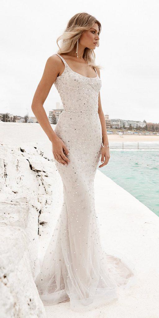trumpet wedding dresses sexy beach square neckline wit spaghetti straps oneday