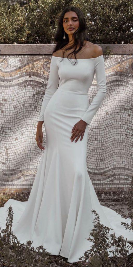 trumpet wedding dresses simple off the shoulder with sleeves jennyyoo