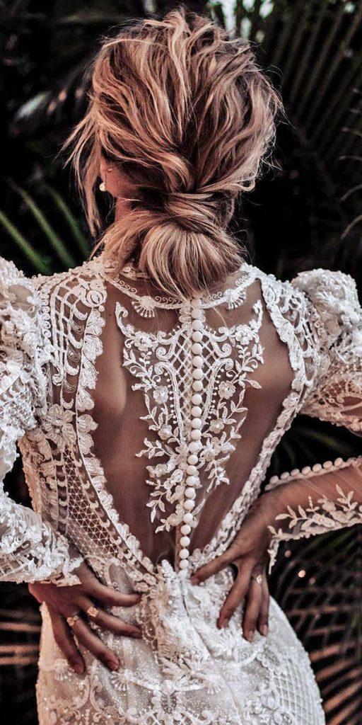 unique lace wedding dresses vintage tattoo effect back with sleeves leahdagloria