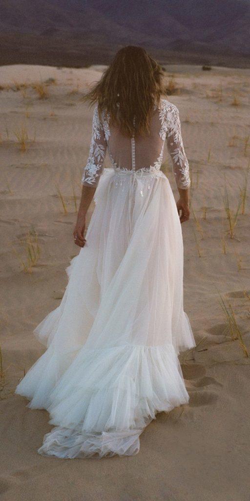 bohemian wedding dresses a line with illusion lace sleeves rustic hermionedepaula