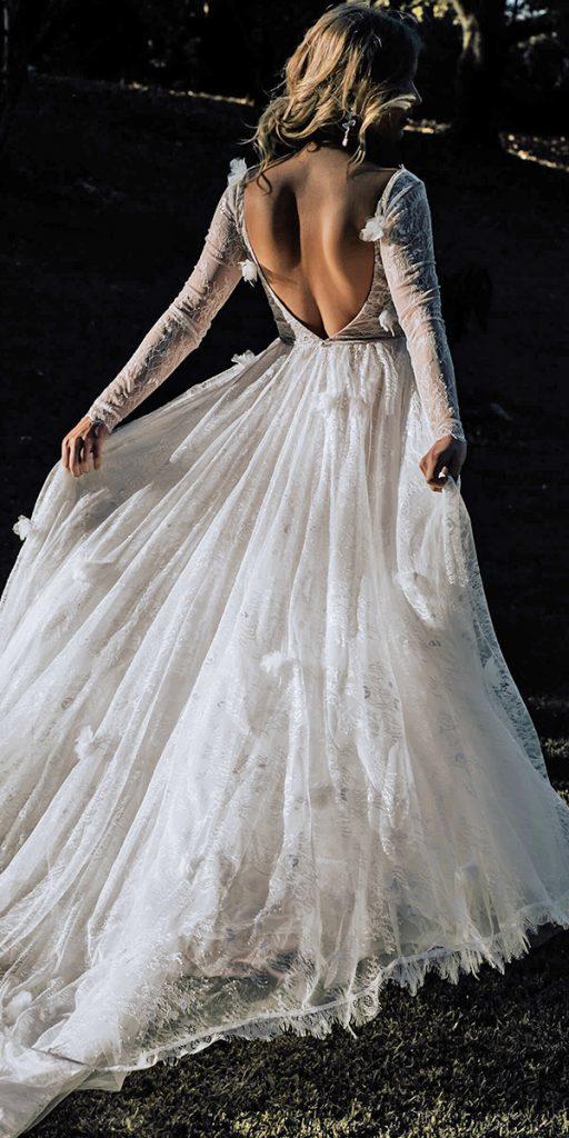 bohemian wedding dresses a line with long sleeves low back lace graceloveslace