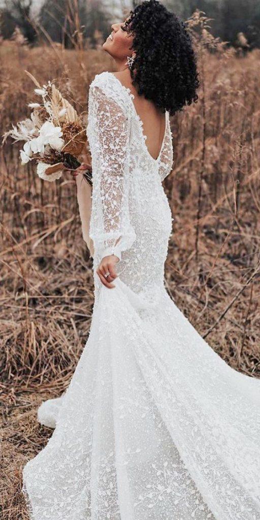 bohemian wedding dresses fit and flare low back with train evalendel