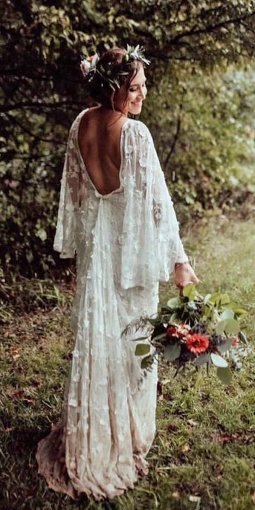 bohemian wedding dresses sheath v back with flowy sleeves rustic dreamers and lovers