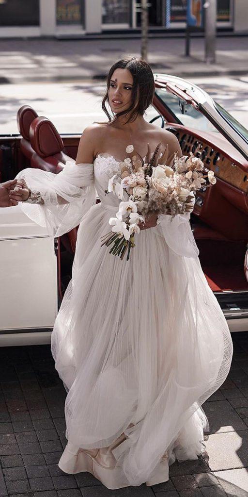 bohemian wedding dresses simple a line sweetheart neckline strapless off the shoulder galia lahav