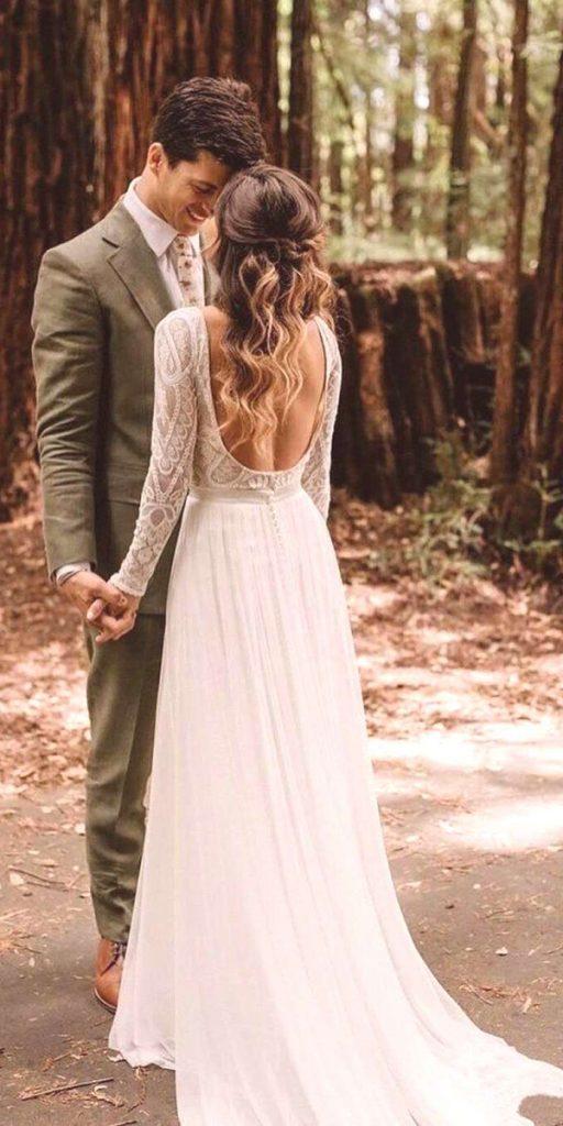 dream wedding dresses a line low back with long sleeves bohemian flora bridal