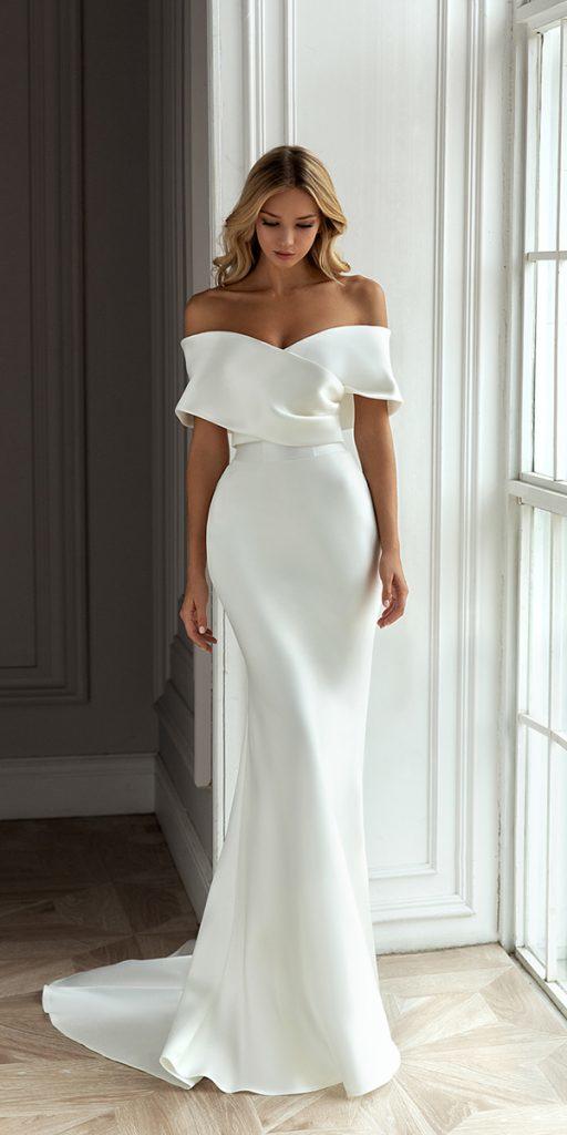  dream wedding dresses simple sheath off the shoulder strapless neckline eva lendel