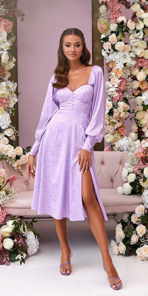fall wedding guest dresses with long sleeves knee length lavender alamourthelabel