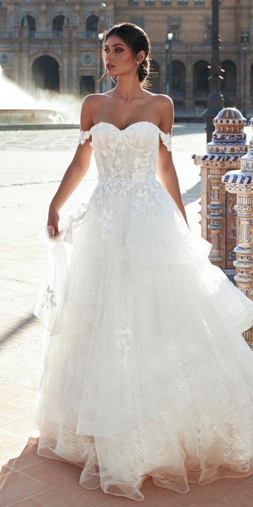 lace ball gown wedding dresses sweetheart neckline off the shoulder pronovias