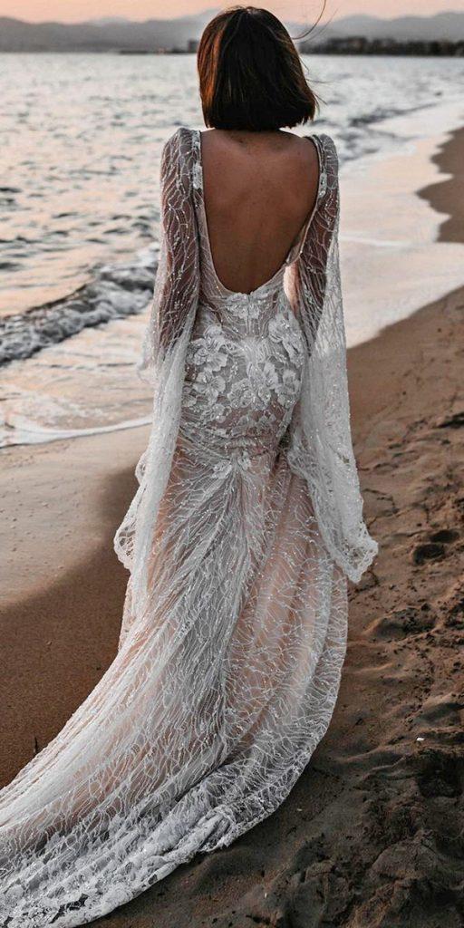 lace beach wedding dresses sheath low back with sleeves galialahav