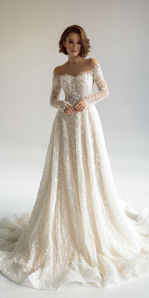 lace wedding dresses with sleeves a line illusion neckline royaldi