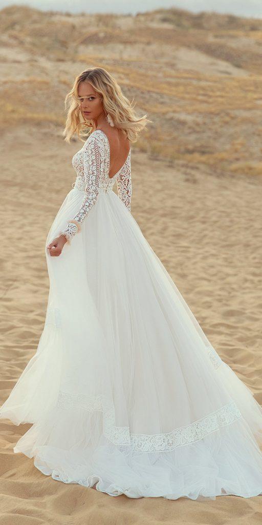 lace wedding dresses with sleeves illusion low back a line lucesposa