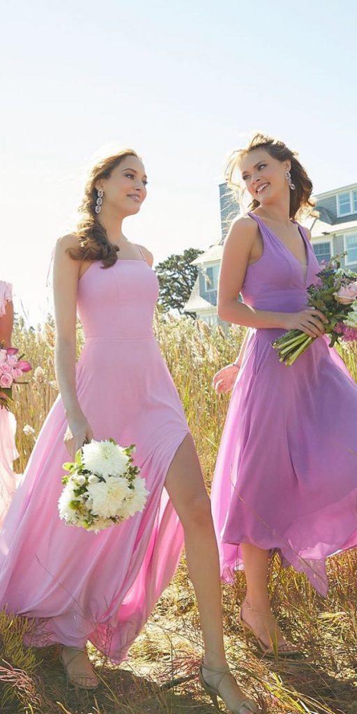 long bridesmaid dresses pale pink rustic beach morilee