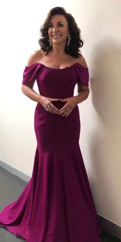  long mother of the bride dresses burgundy off the shoulder simple sassiholford