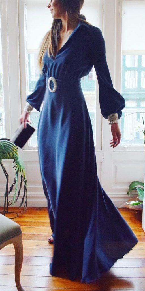  long mother of the bride dresses navy with sleeves v neckline aliciaruedaatelier