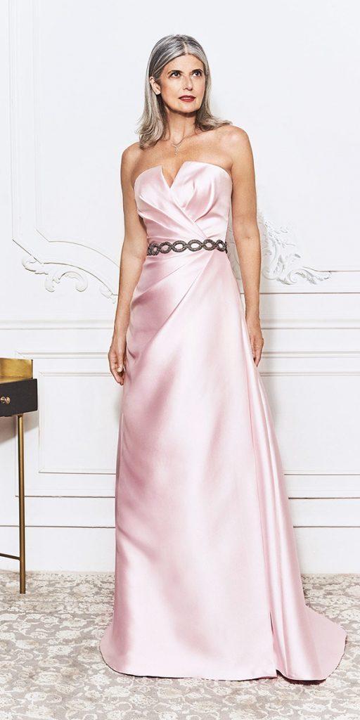 long mother of the bride dresses simple pink strapless neckline sanpatrick