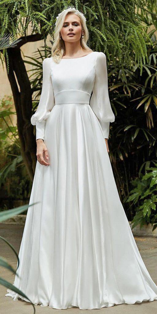 modest wedding dresses with sleeves a line simple romantic sassiholford