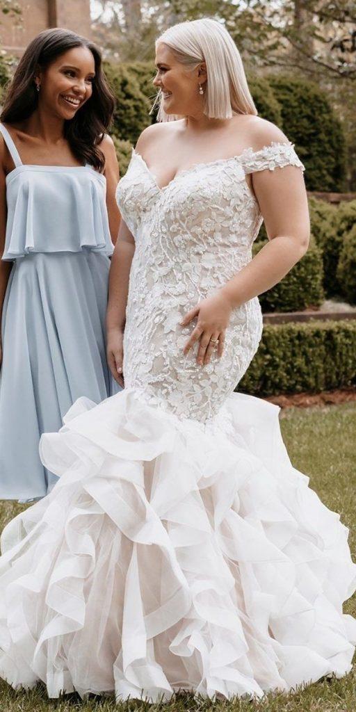 plus size wedding dresses mermiad off the shoulder lace allurebridal