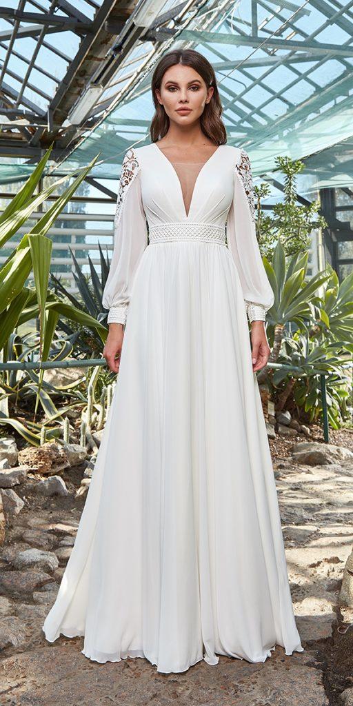 top wedding dresses a line with long sleeves v neckline simple kira nova