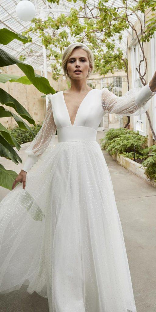 top wedding dresses simple a line with long sleeves romantic sassiholford