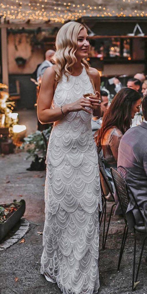 vintage wedding dresses halter neckline jeweled rustic tali photo