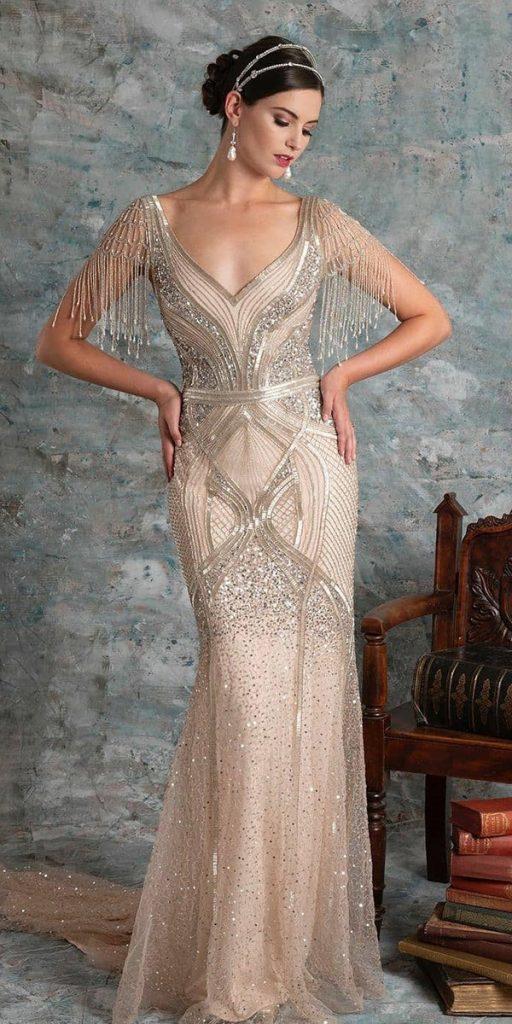 vintage wedding dresses sheath v neckline jeweled beaded elizajanehowell