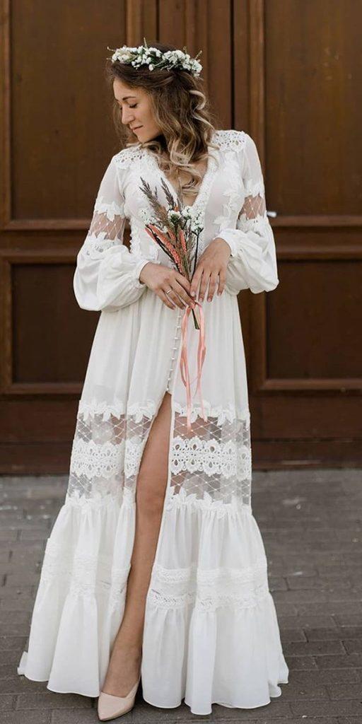 barnyard wedding dresses a line with long sleeves boho pollardi
