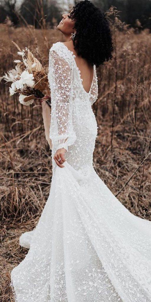 barnyard wedding dresses trumpet with long sleeves boho evalendel