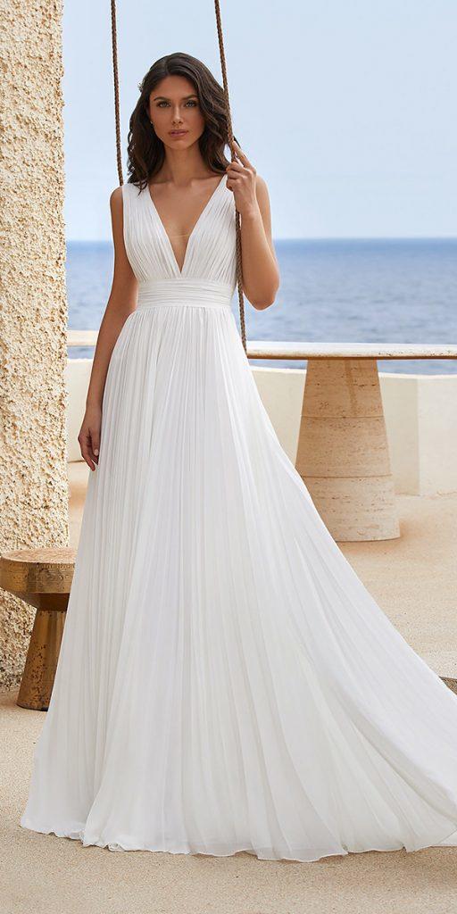 beach wedding dresses a line simple v neckline greek pronovias