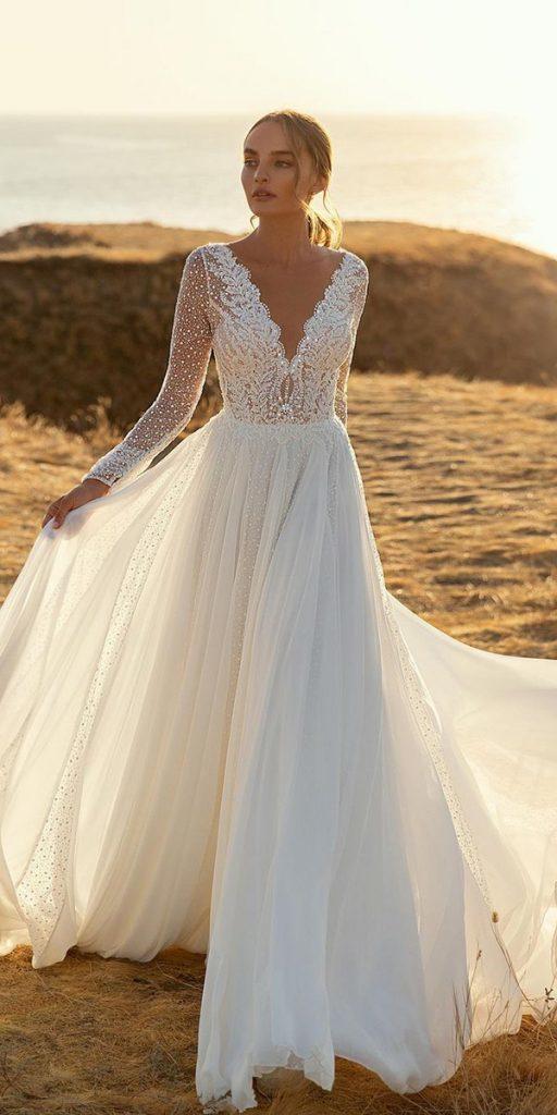 bridal gowns with sleeves a line with long sleeves lace luce_sposa